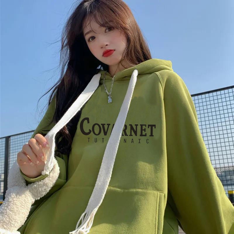 Áo Hoodie Tay Dài Dáng Rộng In Chữ Thời Trang Thu Đông Cho Nữ Có Size Lớn