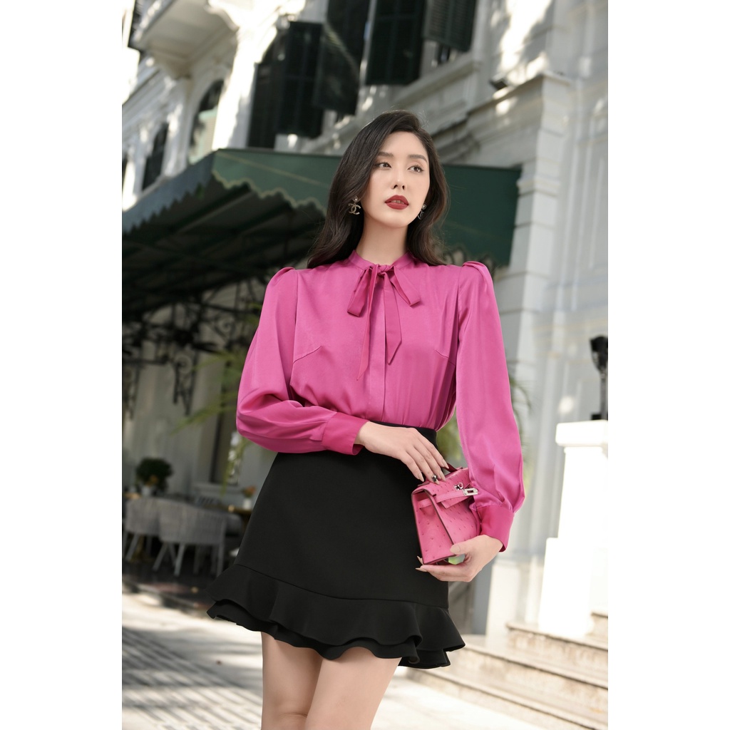 Áo lụa cổ nơ hồng sen và chân váy đuôi cá HUONG BOUTIQUE BSSM04