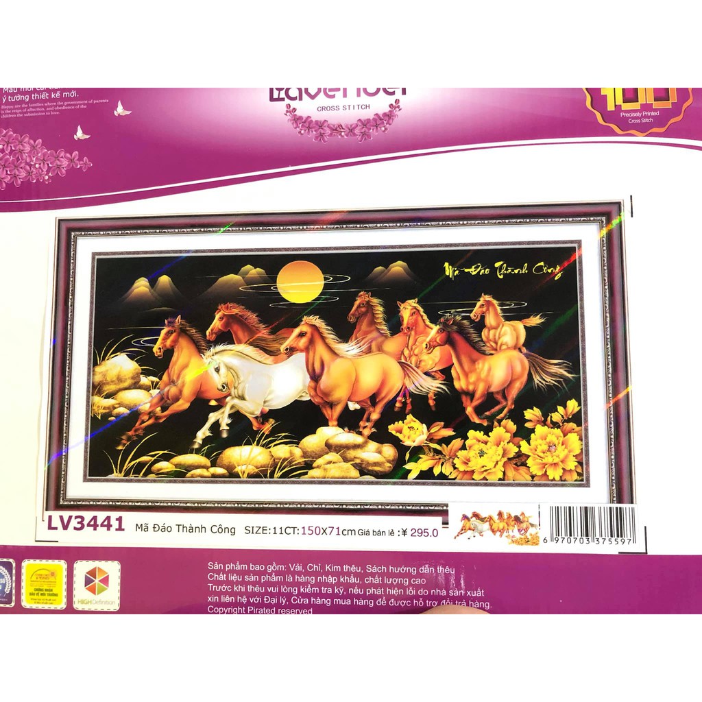 Tranh đính đá + tranh thêu ngựa mã đáo thành công nền đen