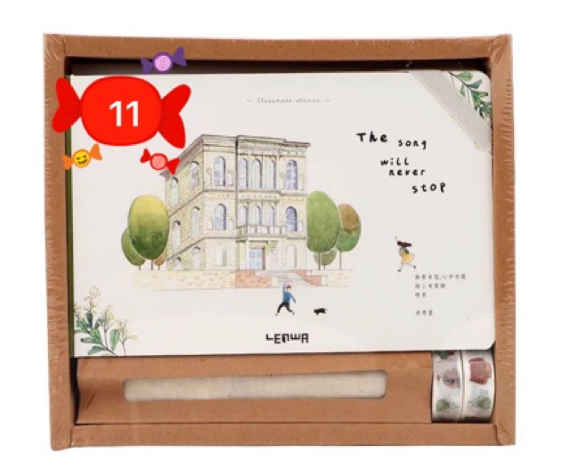 sổ kế hoạch, sổ ghi chép siêu kute, có hộp kèm túi vải đựng sổ và 2 cuộn washi scrapbook