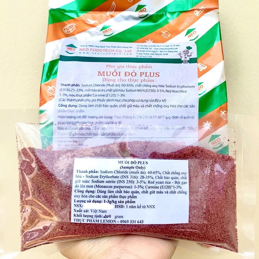 Muối đỏ Plus cao cấp tạo màu hồng thịt chuẩn cho xúc xích, lạp xưởng, giò chả, jambon, nem chua