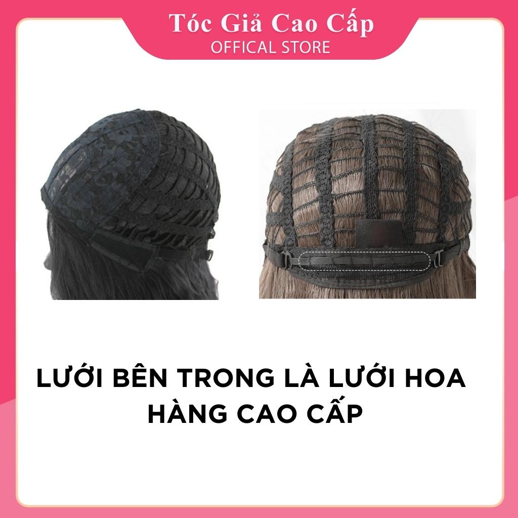 Tóc giả nguyên đầu xoăn đen, c8136, tặng kèm lưới trùm