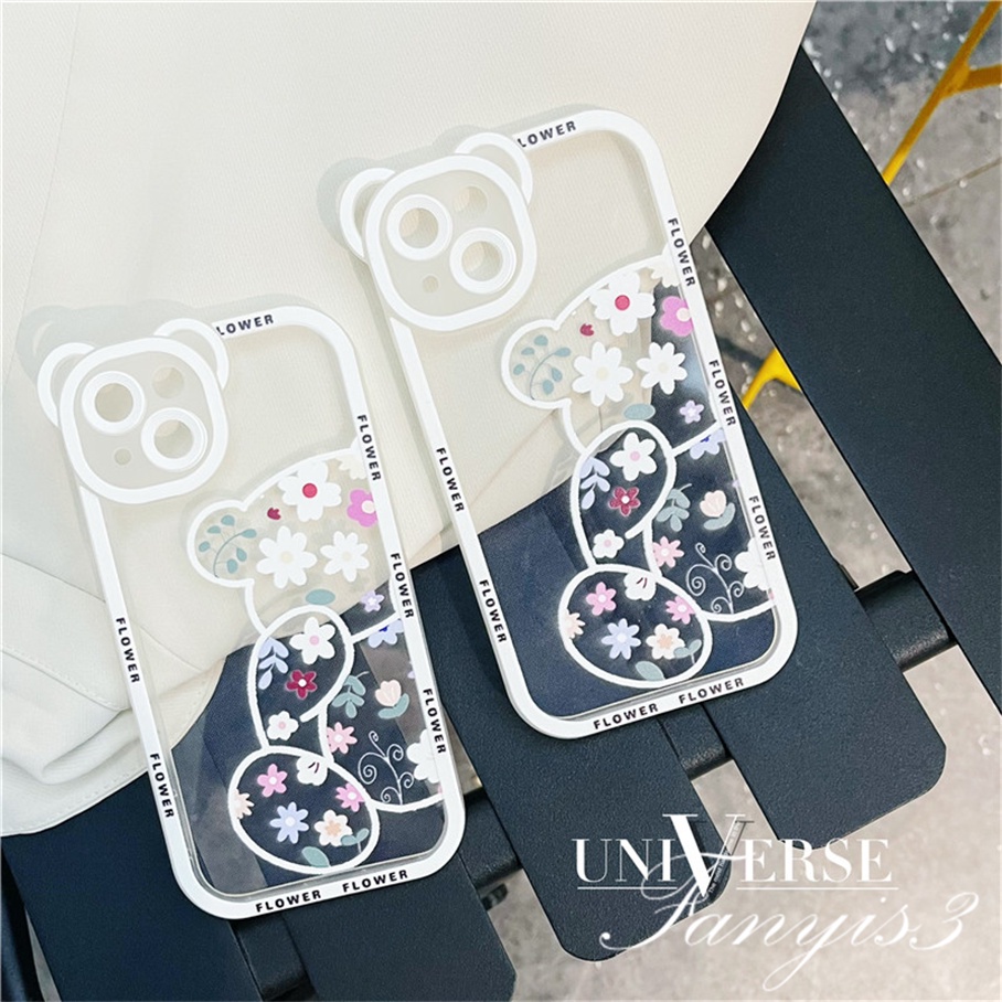 Ốp Điện Thoại Mềm Họa Tiết Gấu Và Hoa Dễ Thương Cho iPhone 14 13 12 11 Pro Max X XR Xs Max 8 7 6 6s Plus SE 2020