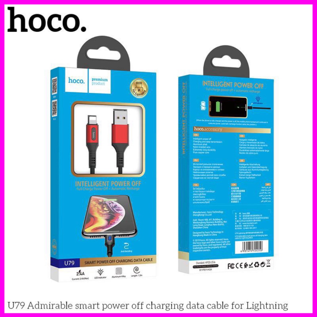 Dây sạc tự ngắt thông minh hoco u79 cho ip/micro usb/type c,chiều dài 1m bảo hành 1 năm