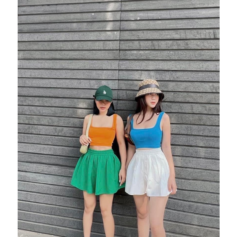 Quần short đùi nữ cạp chun phom rộng, quần sooc vải mát đi biển 2 lớp nhiều màu