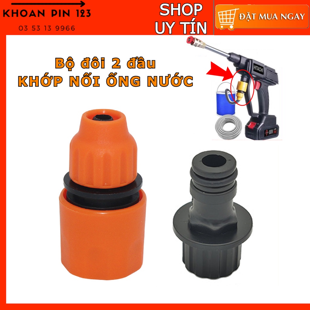 Bộ đôi khớp nối nhanh 2 đầu ống nước cho vòi rửa xe, máy xịt rửa xe cầm tay