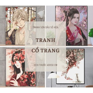 Tranh sơn dầu số hóa mẫu cổ trang - Kích thước 40x50cm