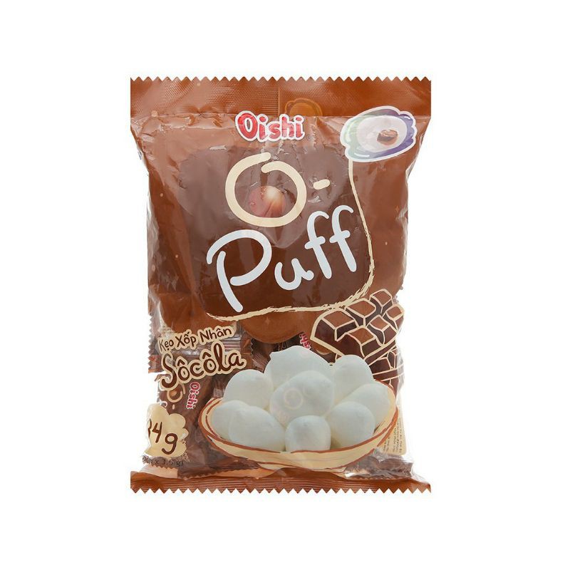 Kẹo xốp nhân SOCOLA , Matcha, Xoài  Oishi Puff gói 84g