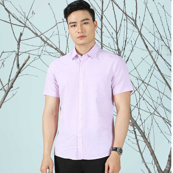 Áo sơ mi nam ngắn tay SANTINO, chất liệu sợi tre, màu hồng kẻ nhạt, dáng áo slim phù hợp mọi lứa tuổi ASC435S533
