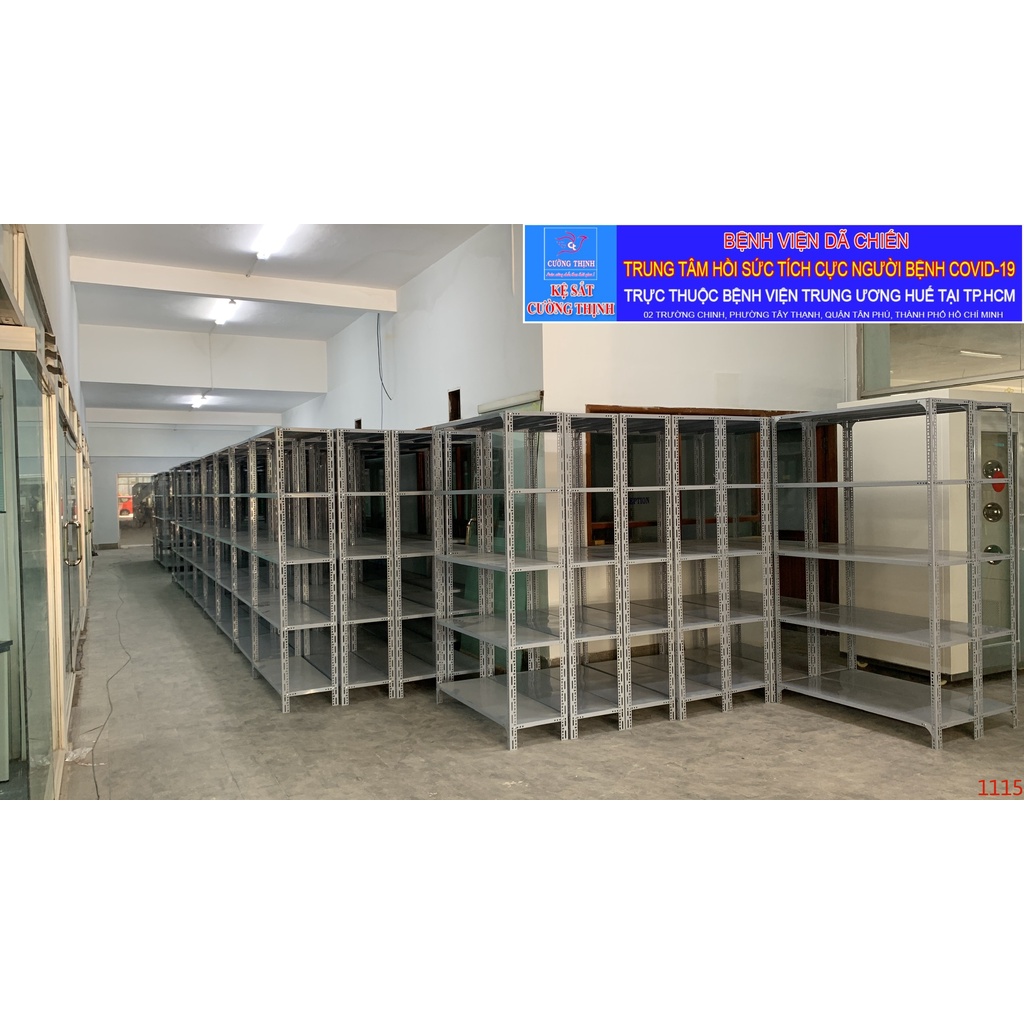 Kệ sắt Kho hàng 4 Tầng, Cao150cm x Dài150cm x Rộng 50cm, kệ sắt v lỗ, trọng tải 100kg/tầng