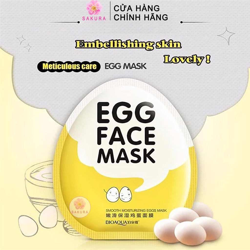 Mặt nạ trắng da trứng gà BIOAQUA Mask cấp ẩm dưỡng da bổ sung collagen chống lão hoá se khít lỗ chân lông SAKURA 30g