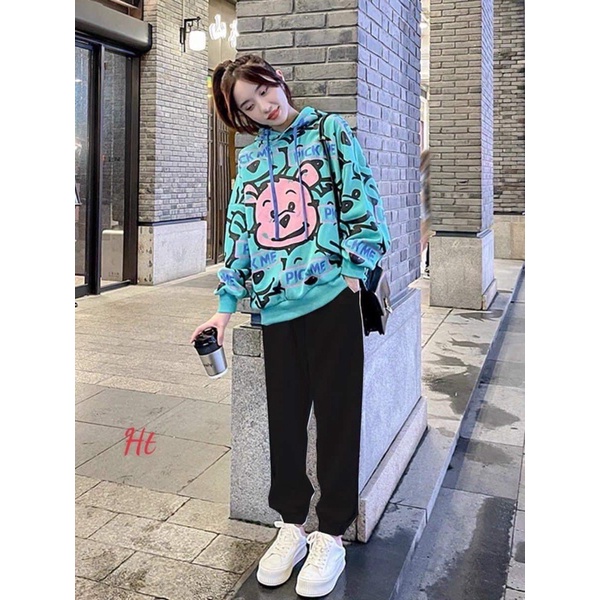 Bộ gấu mặt hồng quần boom H27