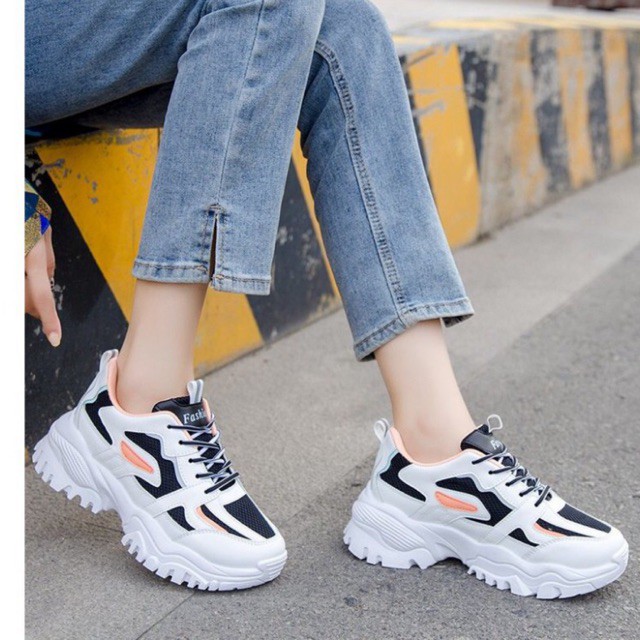 FREE SHIP 50K Giày thể thao độn đế nữ , giày sneaker nữ đế độn in chữ 3 màu siêu đẹp