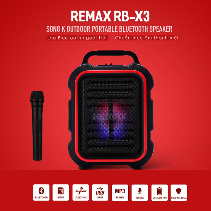 Loa Bluetooth Remax RB-X3 | Loa X3 KARAOKE có quai xách tặng kèm Micro không dây