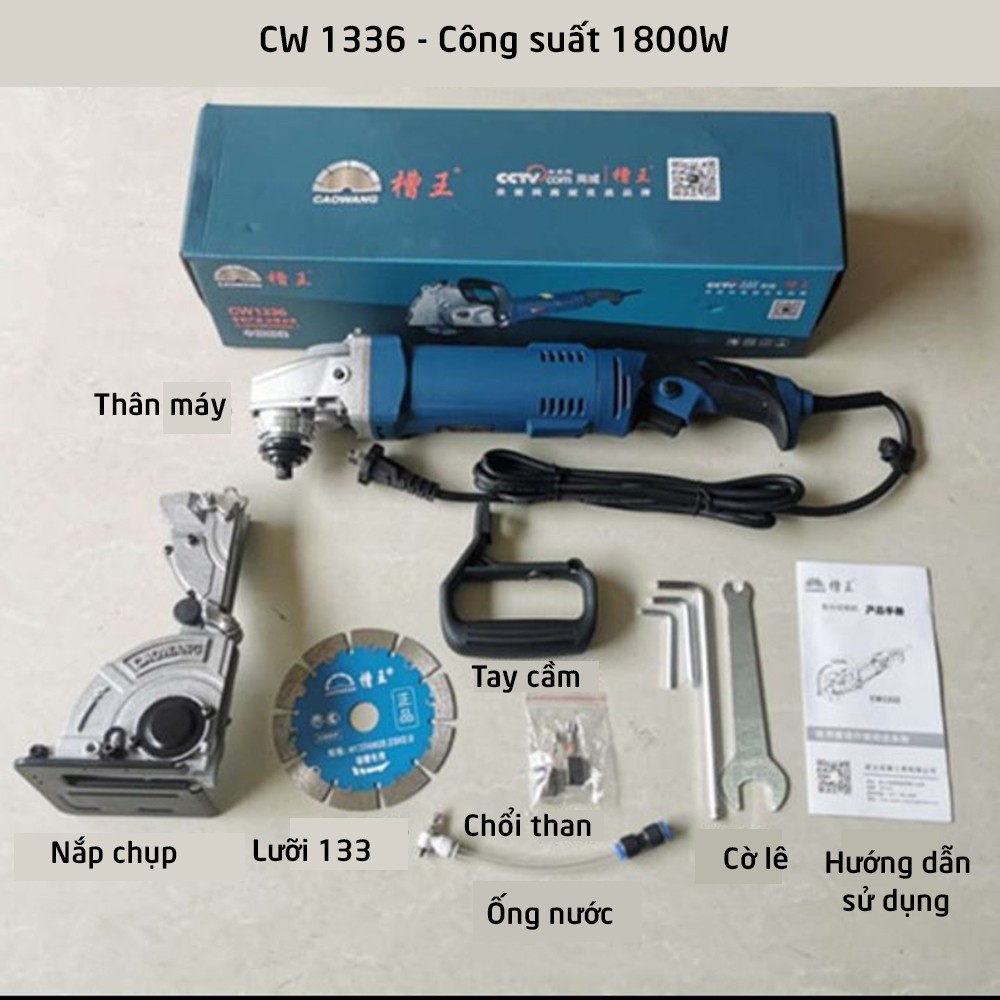 Máy cắt rãnh tường 1 lưỡi Caowang CW1336, công suất 1800W, cắt sâu 40mm, cắt ướt không bụi - Hàng chính hãng