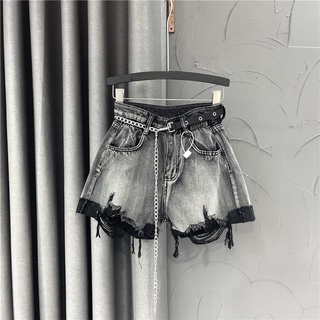 Quần short denim lưng cao ống rộng phối thắt lưng thời trang cho nữ 16889