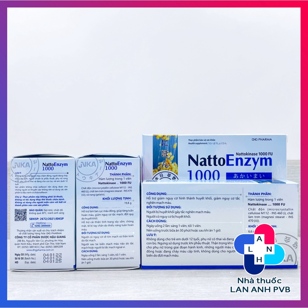 NattoEnzym 1000 – Nguyên liệu Nhật Bản, giúp giảm nguy cơ hình thành cục máu đông.