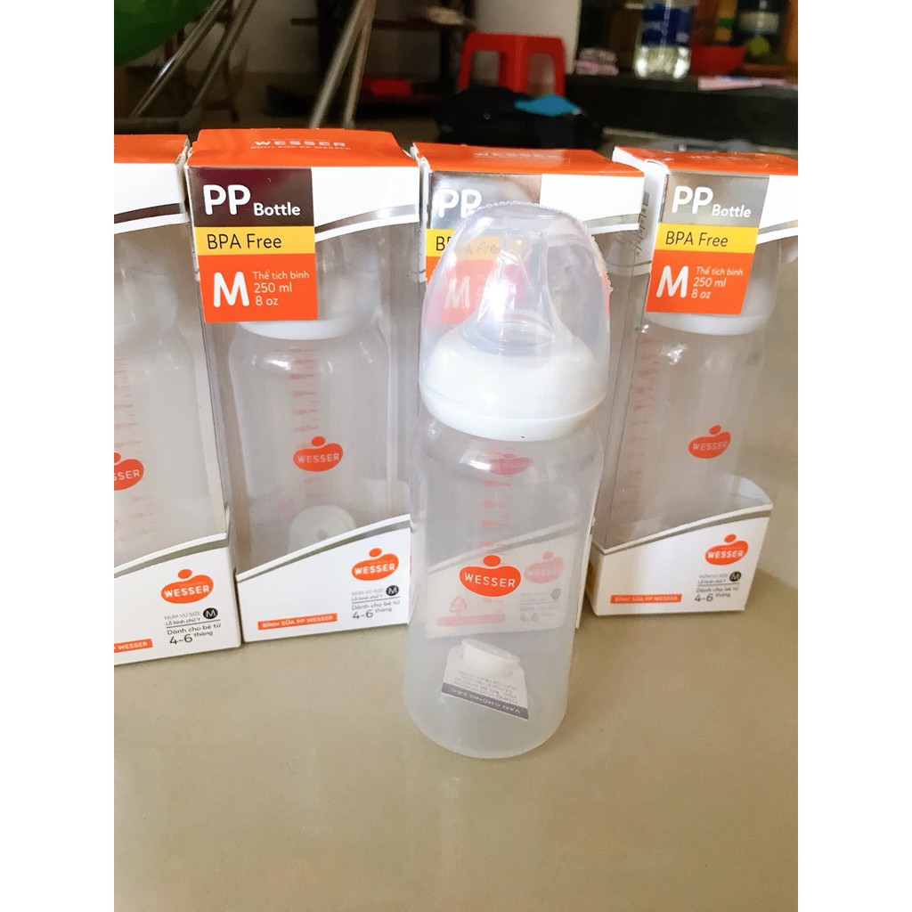 Bình sữa WESSER Cổ hẹp nhựa PP kháng khuẩn 60ML/140ML/250ML