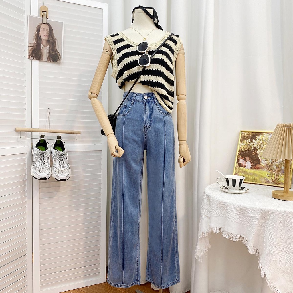 Áo Dệt Kim Không Tay Dáng Rộng Họa Tiết Kẻ Sọc Màu Đen Thời Trang Mùa Hè Dành Cho Nữ