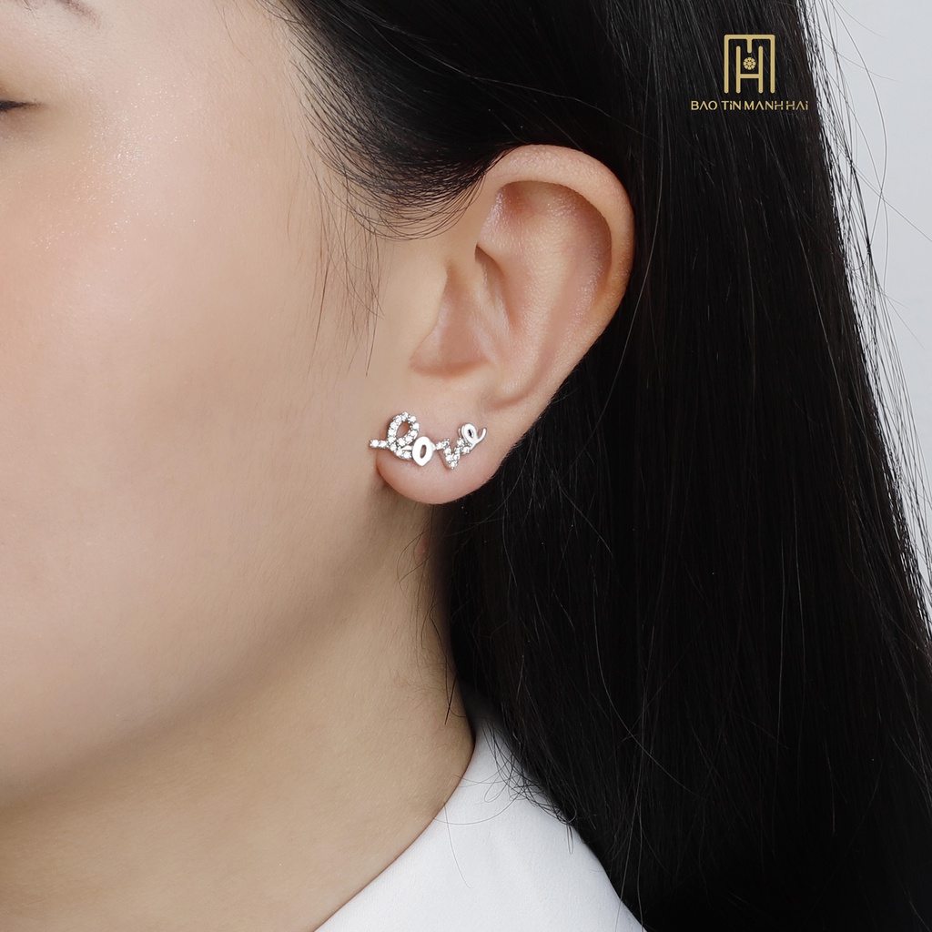 Bông tai Bạc 925 nữ chữ love đính đá cao cấp lấp lánh BTB21 Bảo Tín Mạnh hải