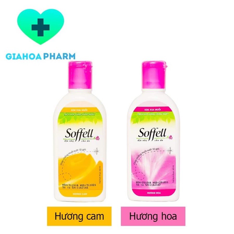 Kem bôi chống muỗi Soffell 60ml - Xua đuổi ngăn muỗi đốt, kéo dài 10 giờ (hương hoa / hương cam) [sofell, soffel, sofel]