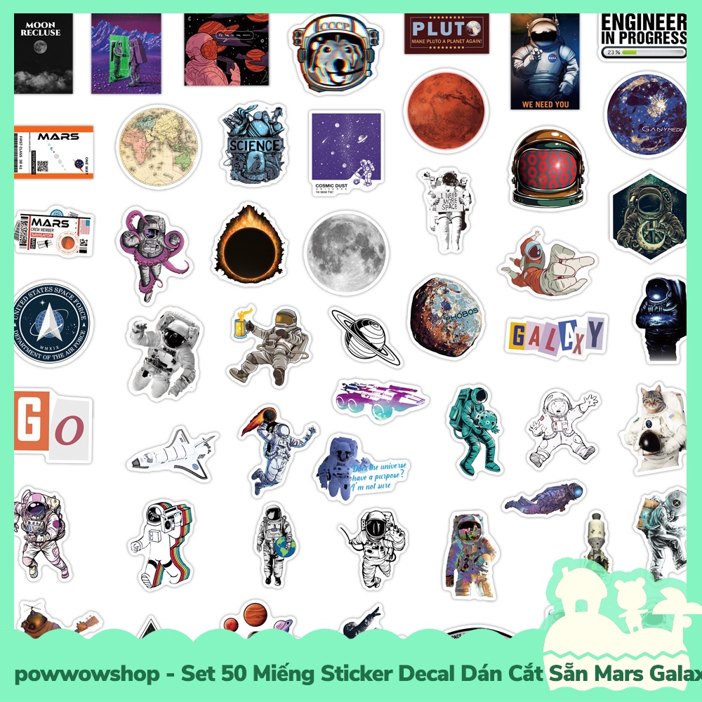 [Sẵn VN - Hỏa Tốc] Set 50 Miếng Sticker Decal Cắt Sẵn DIY Dán Trang Trí Vật Dụng Mẫu Mars Galaxy Engineer