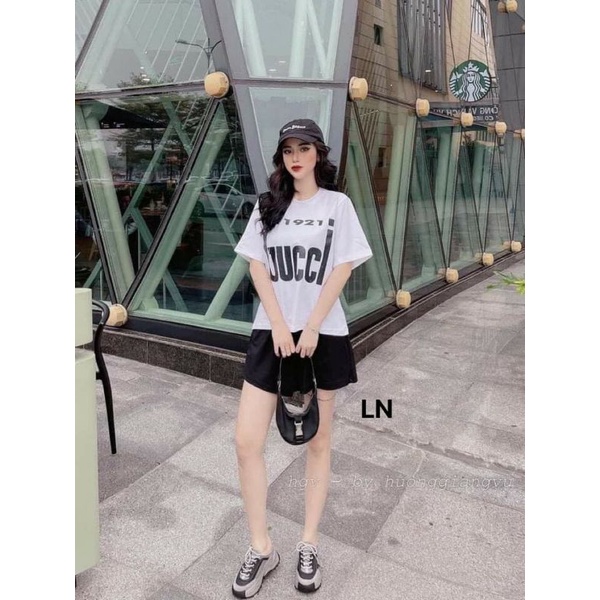 Sét đồ nam nữ Áo thun G.C unisex + quần short đùiChất cotton form thụng tay lỡForm &lt;55kg Bộ mặc nhà