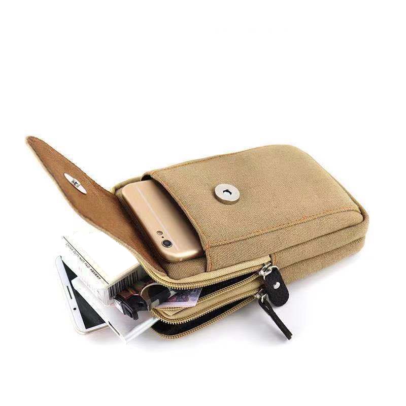 Túi đeo hông Zachi đựng điện thoại vải canvas  Màu Đen Kaki T36