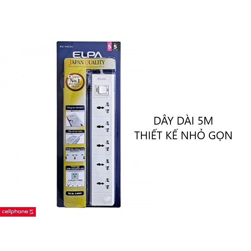 Ổ cắm điện ELPA ESU  VNC55 - 5 ổ điện, 1 công tắc, 5m