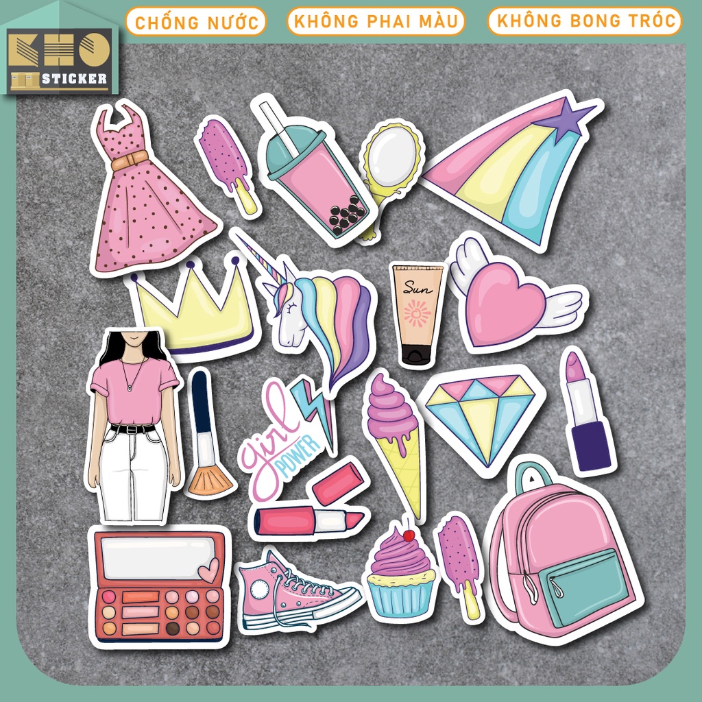 Nguyên bộ Sticker Girl Things chống nước sticker dán laptop, điện thoại, đàn guitar, mũ bảo hiểm, vali. MSP: ST85