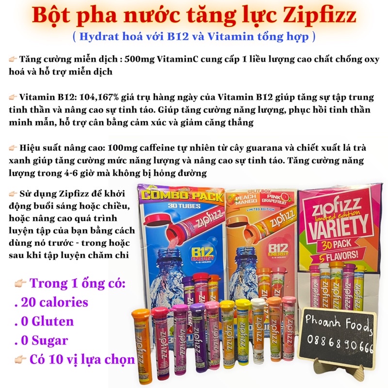Bột pha nước tăng lực Zipfizz - Hydrat hoá với B12 và Vitamin tổng hợp