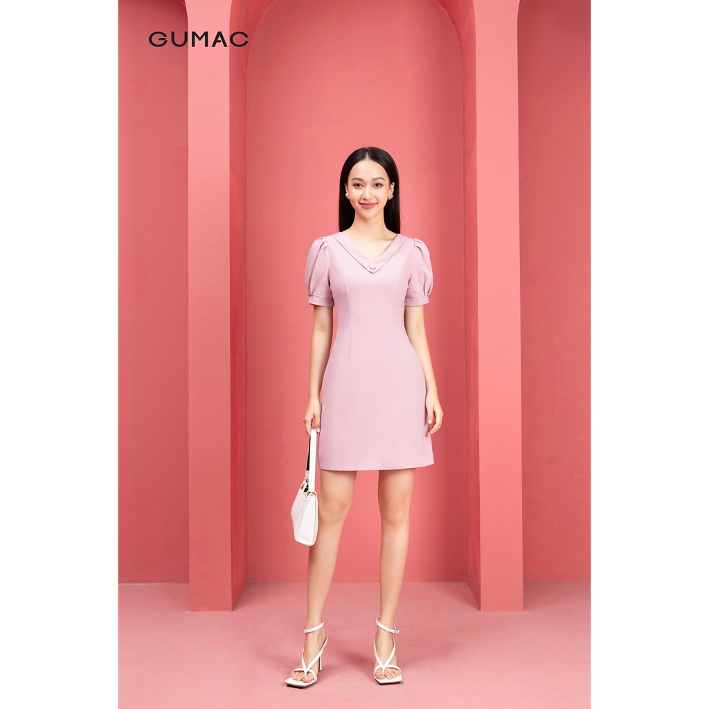 [Mã WAGU12 giảm 20% tối đa 50k đơn 150k] Đầm cổ tim phối nút GUMAC DA9242 | BigBuy360 - bigbuy360.vn
