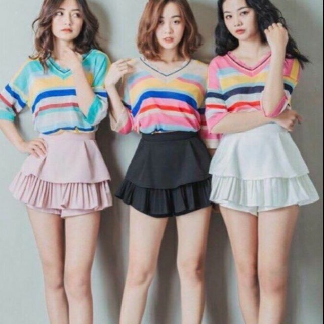 Chân váy dập ly tầng cao cấp may kèm quần trong