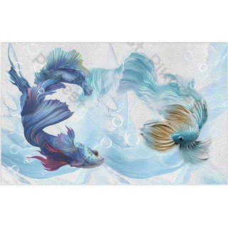 Tranh dán tường Cá chép ngũ sắc bắt mắt, Tranh dán tường 3d hiện đại (tích hợp sẵn keo) MS773027