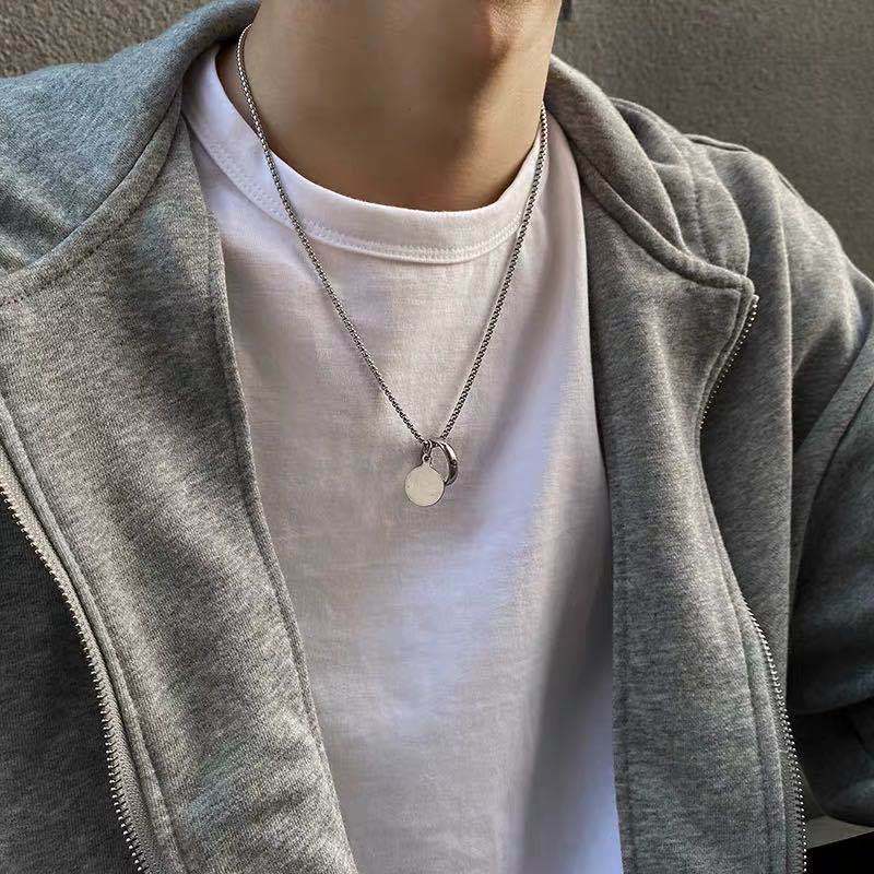 Vòng cổ mặt nhẫn bạc thép titan phong cách hip hop