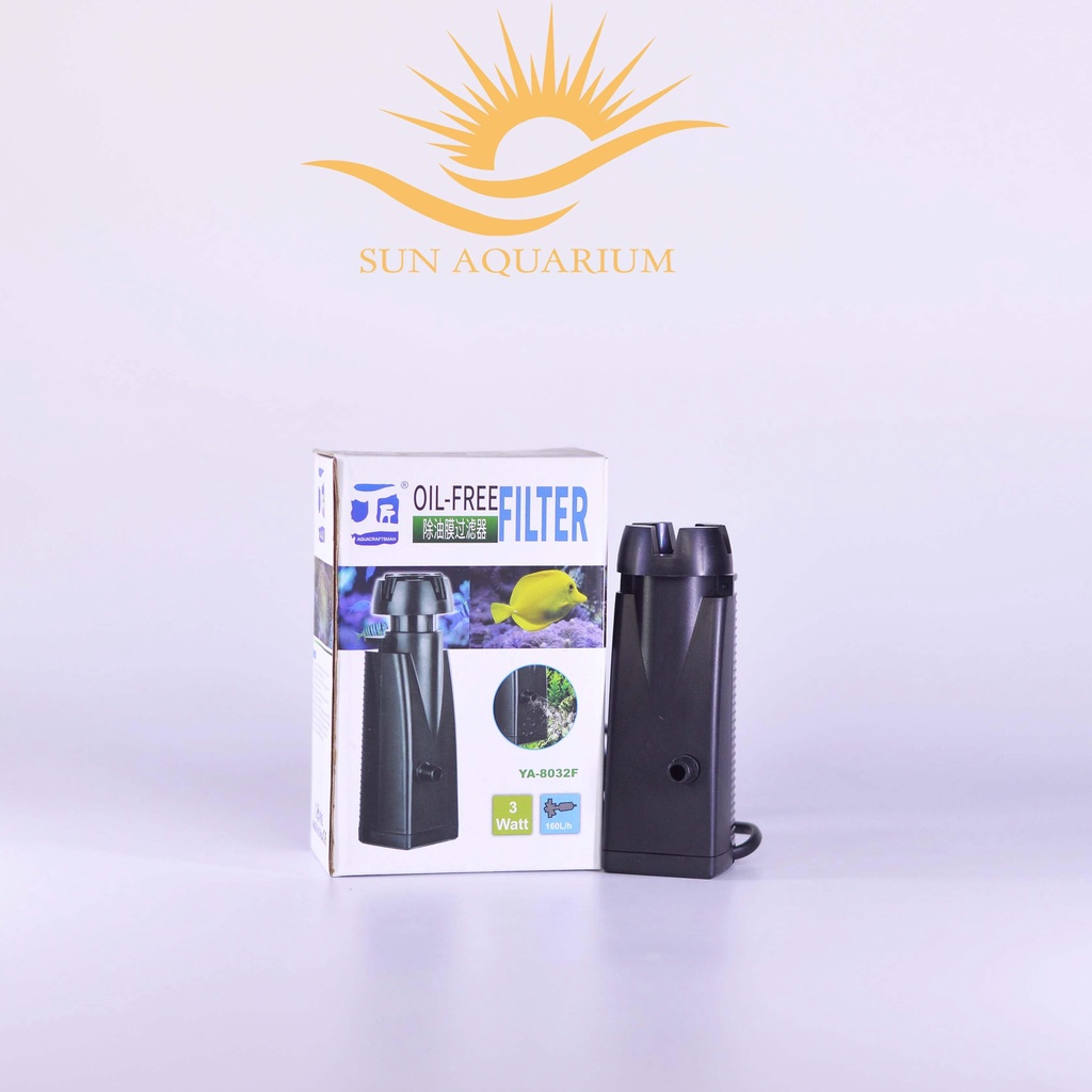 Máy Lọc Váng YA 803 2F- Lọc Mặt Hồ Cá Cảnh Thủy Sinh- Có Thổi Luồng Tạo Oxy - SUN AQUARIUM