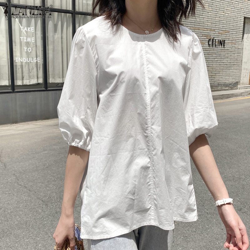 Áo kiểu ZANZEA tay phồng cổ tròn hở lưng phối dây rút thời trang dành cho nữ