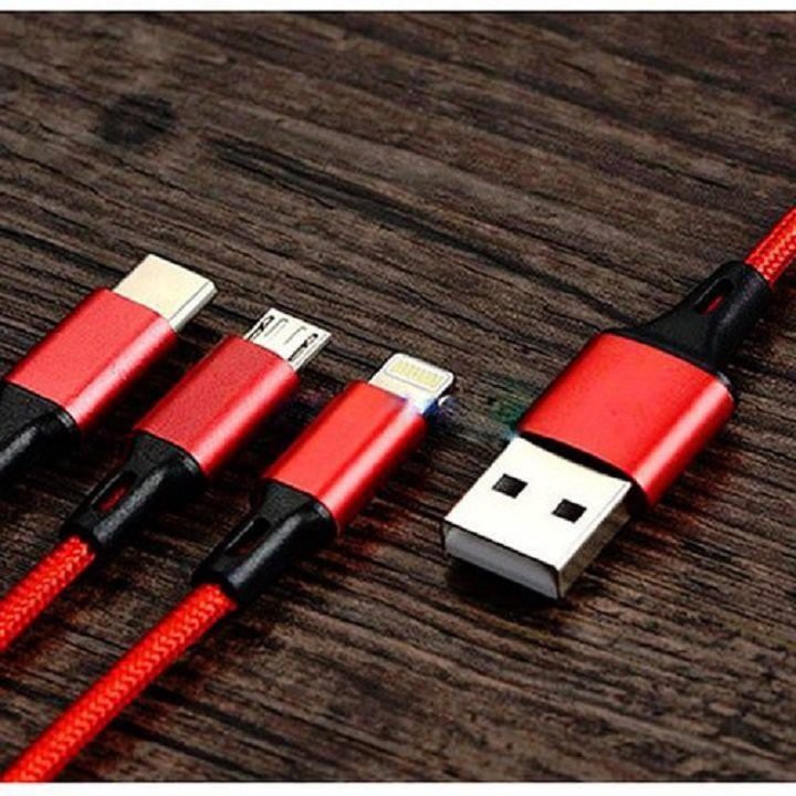 Dây 2.4A 3 Đầu Lightning Micro USB Type C, cáp sạc iphone, cáp sạc samsung, sáp sạc oppo, cáp sạc đa năng