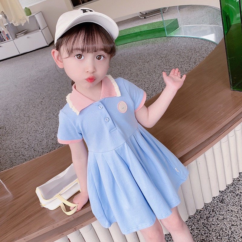 Đầm Công Chúa Tay Ngắn Cổ Bẻ Thêu Họa Tiết Thỏ Hoạt Hình Thời Trang Mùa Hè Cho Bé Gái