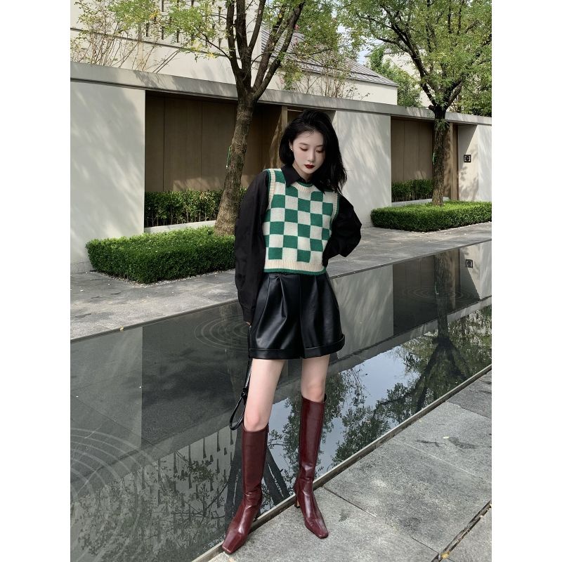 Áo khoác ghi lê dệt kim nhiều lớp cổ điển dễ phối đồ phiên bản Hàn Quốc