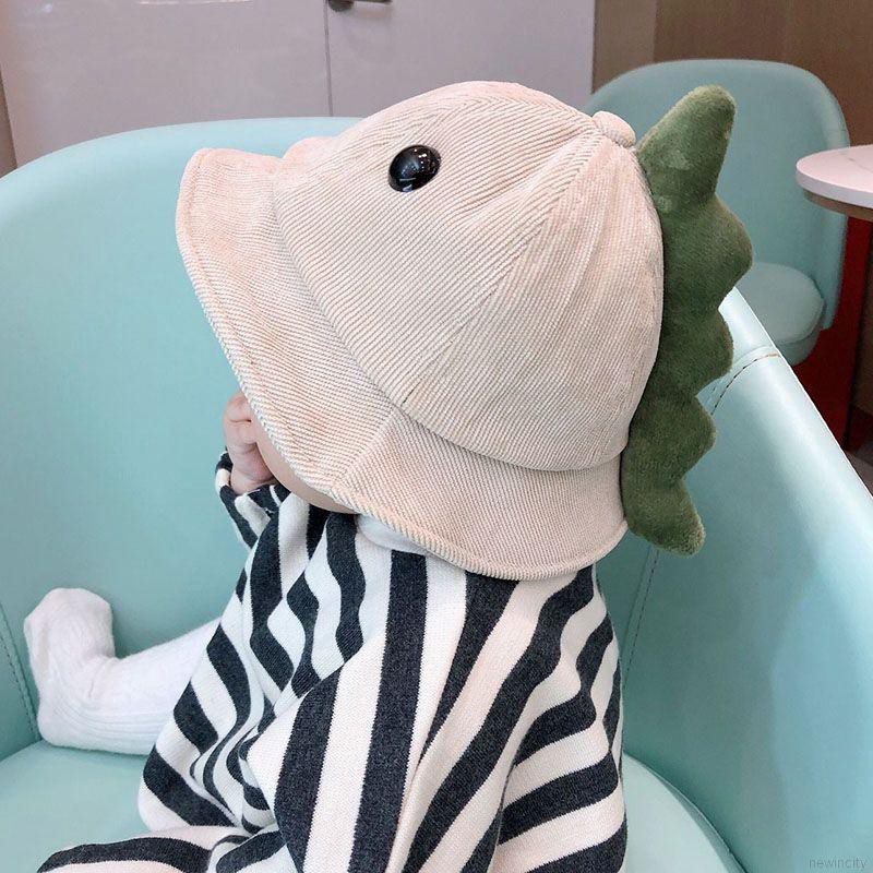 Mũ vành thiết kế vải nhung mềm mại dày dặn kiểu khủng long đáng yêu phong cách Hàn Quốc cho bé trai bé gái 6 -18 tháng