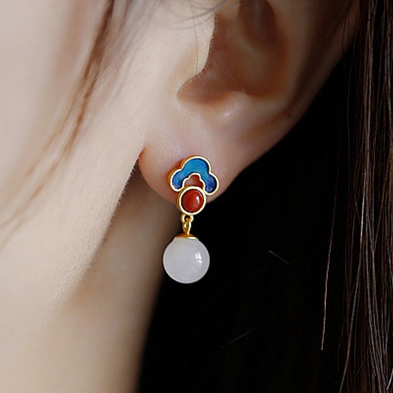 Mới Khuyên Tai Bạc 925 Hình Đám Mây Đá Ngọc Bích Tự Nhiên Thời Trang Cho Nữ