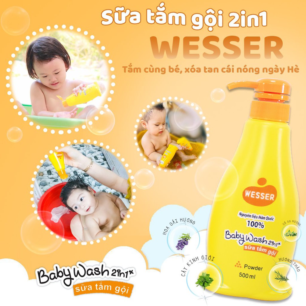 Sữa Tắm Gội Wesser 2 In 1 500ml - Cam/Xanh Lá/Hồng