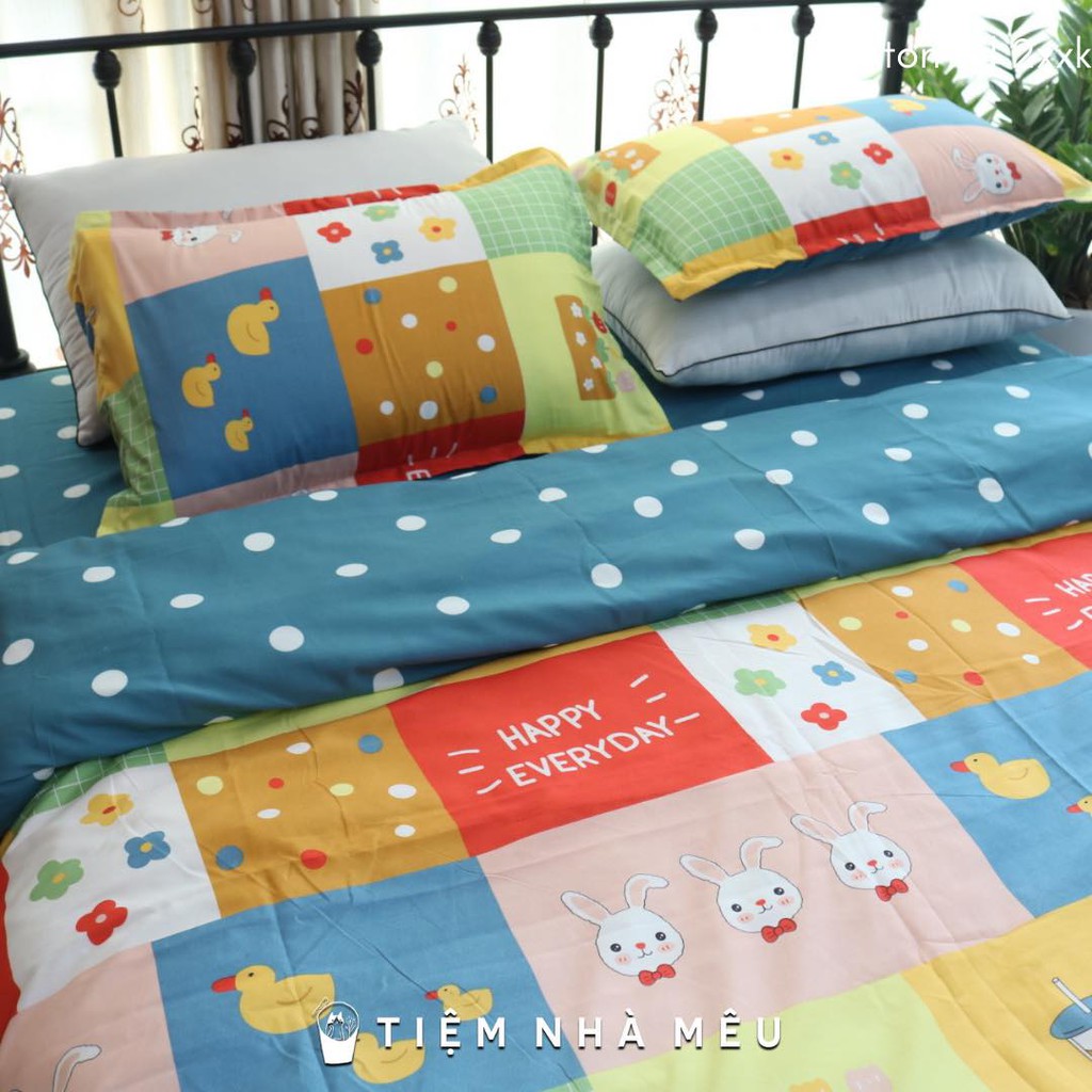 ( ẢNH THẬT )Bộ Chăn Ga Gối Cotton 3D✨m6/m8/2m-Tiệm Nhà Mêu✨Set 4 Món 2 Vỏ gối ,drap , vỏ chăn Cotton 80% Trà Sữa Đẹp