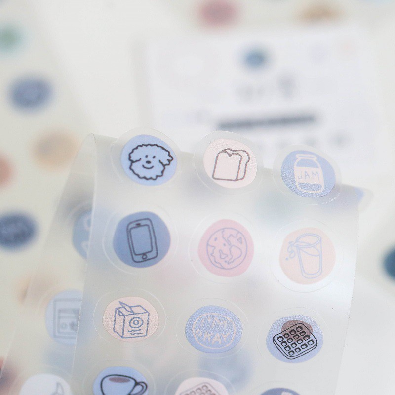 Bộ 57 sticker tròn icon dễ thương, miếng dán icon cảm xúc/ đồ ăn food