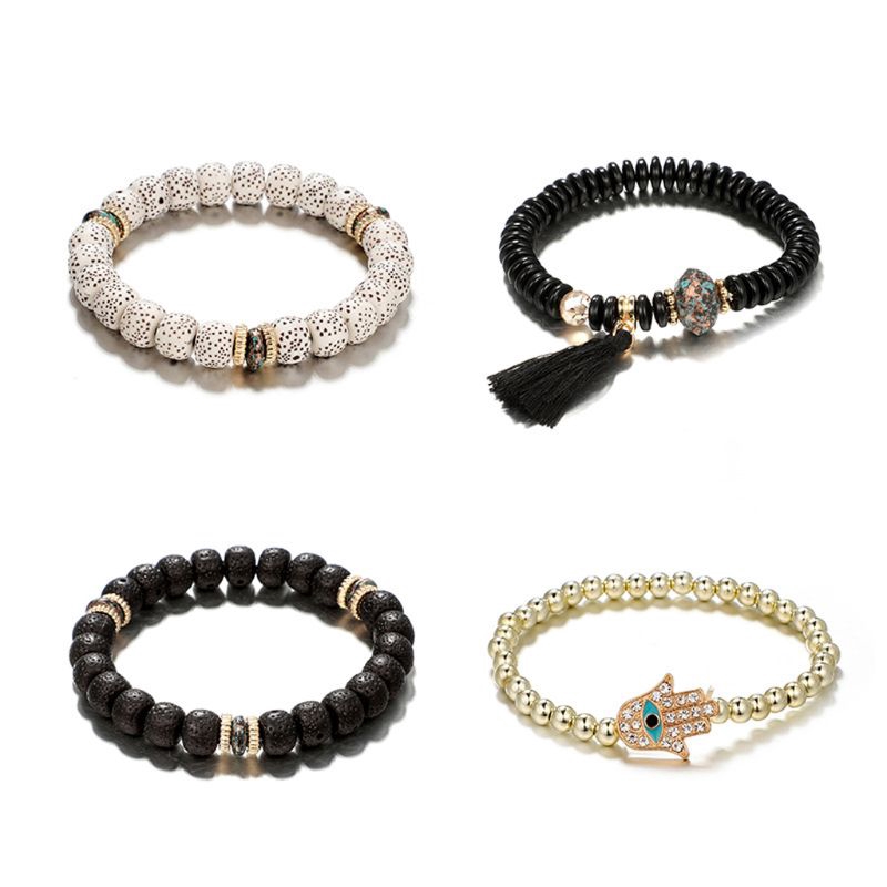 Set 4 vòng đeo tay kiểu chuỗi hạt may mắn hình bàn tay Hamsa độc đáo