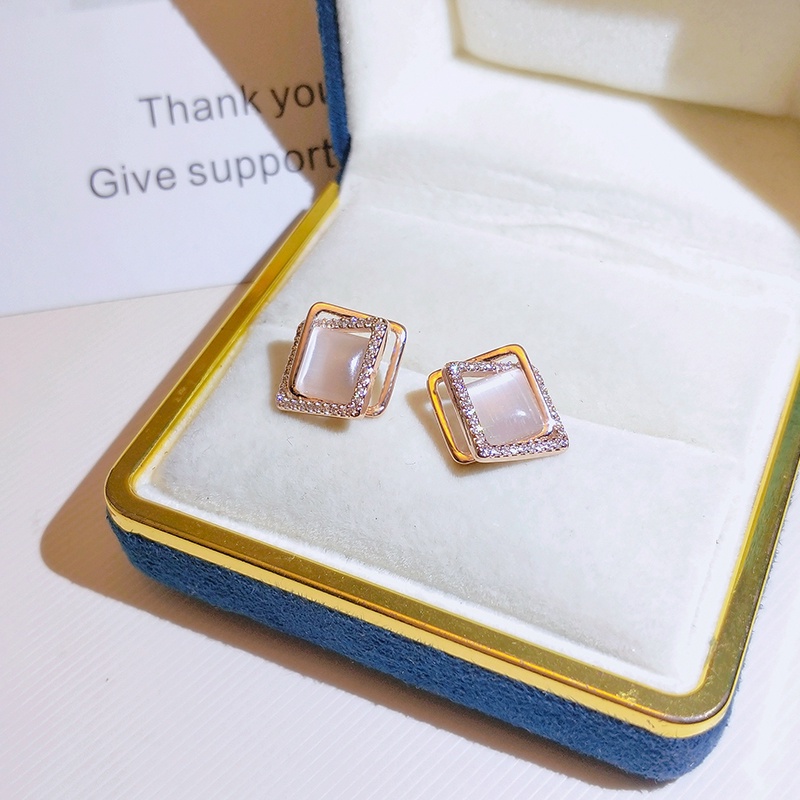 [Jiudolan] Khuyên Tai Đính Đá Opal Nhân Tạo Hình Vuông Thời Trang Dành Cho Nữ