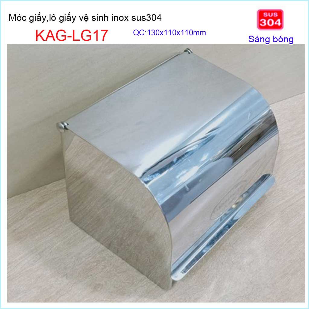 Hộp đựng giấy vệ sinh KAG-LG17 nắp kín chống ướt giấy , Hộp giấy inox SUS304 bóng dày đẹp