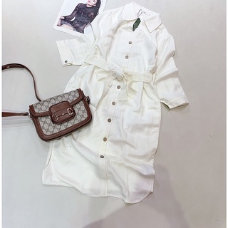 Đầm sơ mi linen màu trắng Lalastyle