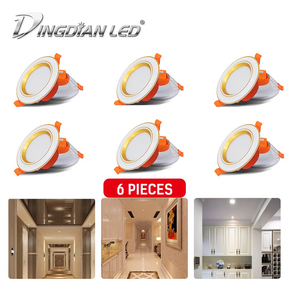 DingDian LED 6 miếng 5W LED âm trần 3 màu Đèn chiếu sáng âm trần